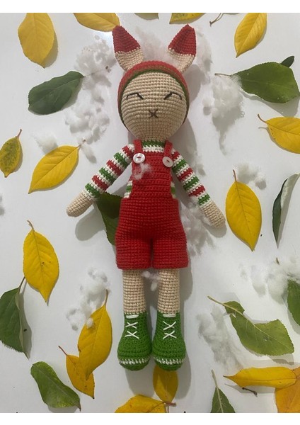 Yılbaşı Tulumlu Tavşik Amigurumi Organik Oyuncak
