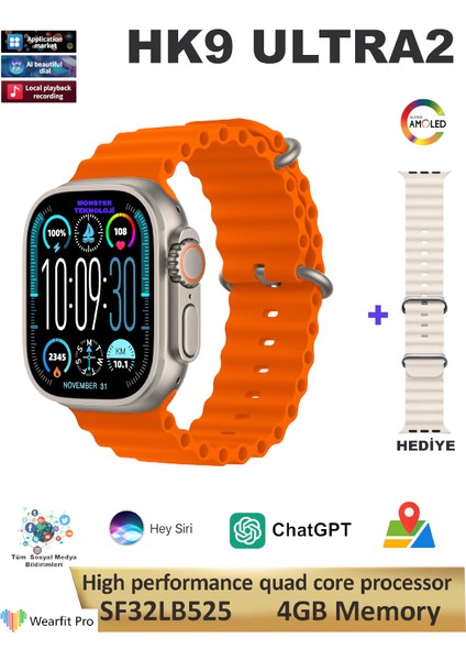 Watch 9 Serisi Hk9 Ultra 2 Gen 3 Amoled Ekran Chatgpt Bt Arama Ios Android Uyumlu Akıllı Saat