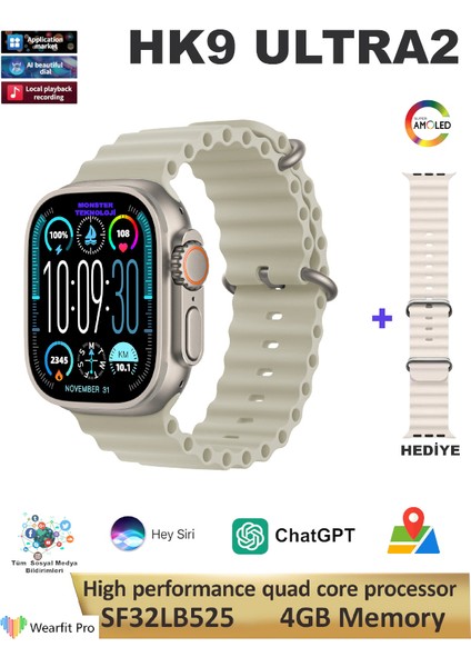 Watch 9 Serisi Hk9 Ultra 2 Gen 3 Amoled Ekran Chatgpt Bt Arama Ios Android Uyumlu Akıllı Saat