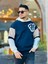 High Nakışlı Oversize Sweatshirt - Lacivert Bej 2