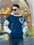 High Nakışlı Oversize Sweatshirt - Lacivert Bej 3