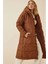 Kadın Çikolata Kapşonlu Uzun Oversize Şişme Mont HZL23W-BD151201 1