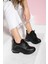 Mariangeles Kadın Sneakers Bağcıklı Taşlı Spor Ayakkabı Siyah Deri 2