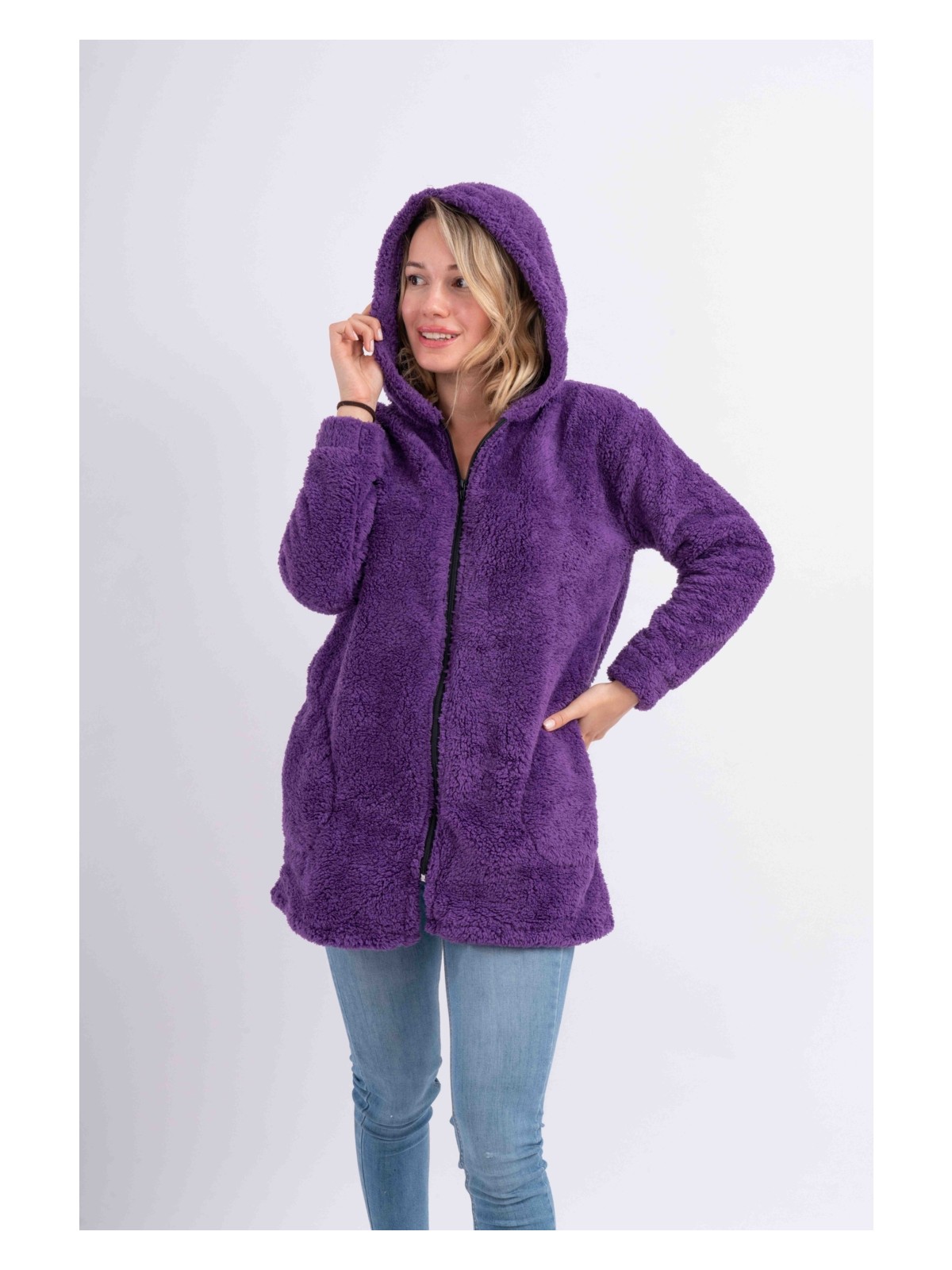 Sweet's Collection Uzun Tunik Wellsoft Peluş Kadın Tesettür Ceket - Görsel 4