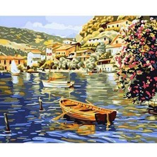 Guwwen Canvas Sahil Kasabası ve Kayıklar 1  Sayılarla Boyama Seti  Kasnaklı  100 x 140 cm