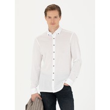 Cacharel Slim Fit Düğmeli Yaka Beyaz Erkek Gömlek Remo