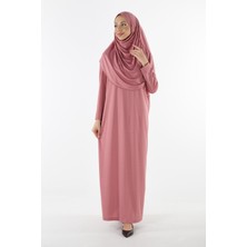 Plistre 2133_Tek Parça Kaymaz Başörtülü Namaz Tesettür Elbise