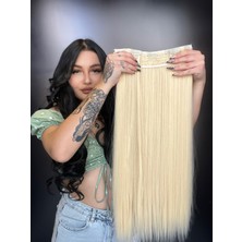 Peruk Market Düz Yarım Ay + 2 Yan Çıt Çıt - Orta Platin Dore