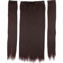 Peruk Market Fiber Sentetik Düz Yarım Ay + 2 Yan Çıt Çıt - Koyu Kahve