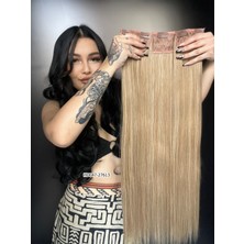 Peruk Market Düz Yarım Ay + 2 Yan Çıt Çıt - Karamel Platin Röfleli