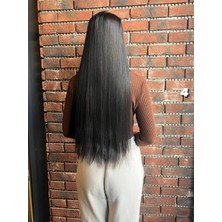 Peruk Market Fiber Sentetik Düz Yarım Ay + 2 Yan Çıt Çıt - Kahverengi