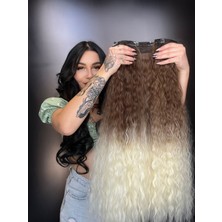 Peruk Market Afro  Dalgalı Yarım Ay + 2 Yan Çıt Çıt - Kumral Küllü Ombreli 2