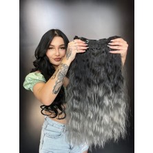 Peruk Market Afro  Dalgalı Yarım Ay + 2 Yan Çıt Çıt - Siyah Gri 60CM