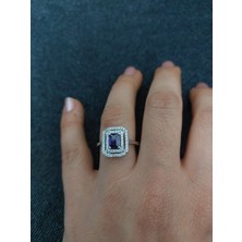 Parla Gümüş Safir Zirkon Taşlı Çift Sıra 925 Ayar Gümüş Takım