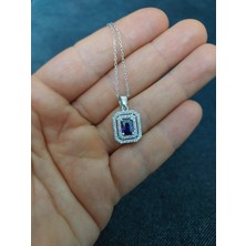 Parla Gümüş Safir Zirkon Taşlı Çift Sıra 925 Ayar Gümüş Takım