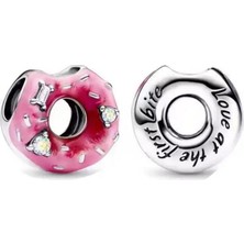 Ni Aksesuar Gümüş S925 Damgalı Ilk Isırıkta Aşk Pembe Donut Charm