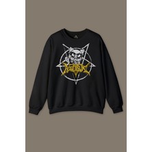So Cool Siyah Unisex Aggretsuko Agresif Retsuko Gotik Japon Anime Manga Metal Gothic Baskılı Sweatshirt