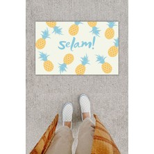 Dijital Baskı Dekoratif Ananas Mavi Kapı Önü Paspası