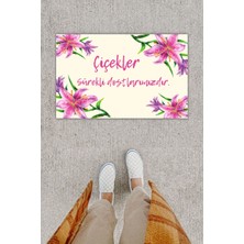 Dijital Baskı Dekoratif Zambak Pembe  Kapı Önü Paspası