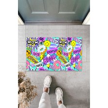 Dekoratif Dijital Wow Boom Renkli Kapı Paspası Dış Mekan Paspas