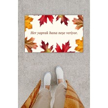 Stok Shop Dijital Baskı Dekoratif Kuru Yaprak Bej Kapı Önü Paspası