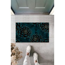 Dekoratif Dijital Nilüfer  Yeşil Kapı Paspası Dış Mekan Paspas