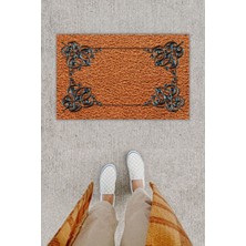 Dijital Baskı Dekoratif Bordür Kahverenk Kapı Önü Paspası