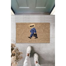 Dış ve Iç Mekan Bej Kapı Önü Paspası Rush Hour Ayıcık Desen Paspas