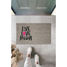 Dijital Baskı Kalitesi  Gri Pembe Kalpli Kılçıklı Love Meow  Dekoratif Kapı  Paspası