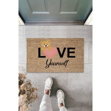 Stok Shop Dış ve Iç Mekan Bej Kapı Önü Paspası Love Yourself Ayıcık Desen Paspas