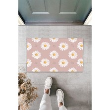 Dekoratif Dijital Papatya Lila Kapı Paspası Dış Mekan Paspas