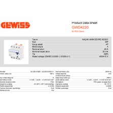 Gewiss GWD4220 - 4X40 30 Ma  A(Ir) Tipi Kaçak Akım Koruma Rölesi