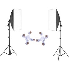 Rabsev 50x70cm Softbox 4 Duylu Adaptörlü İkili Set Ürün ve Video Çekim Işığı 200cm Ayak