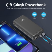 Bix BXPB204 20000MAH Usb-A 22.5W ve Type-C Pd 20W Çift Çıkışlı LED Ekranlı Powerbank Siyah