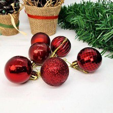 Parti Dükkanım Koyu Kırmızı Yılbaşı Top Süs Mat-Parlak-Simli-Aynalı 6 Adet 4 cm