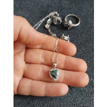 Parla Gümüş Kalp Atışı Mistik Topaz Taşlı 925 Ayar Gümüş 4'lü Takım
