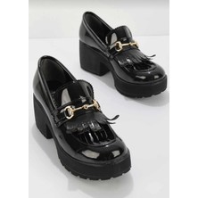 Eser 59200 Model Makosen Bereket Kundura Siyah Rugan Tokalı Düz Topuklu Loafer Oxford Ayakkabı