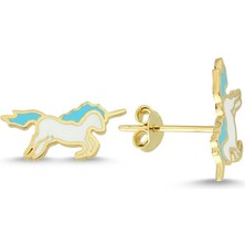 Altın Mineli Unicorn Çocuk Küpesi