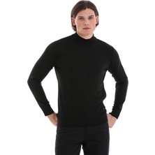 Hatemoğlu Siyah Regular Fit Jakarlı Yarım Balıkçı Yaka Yünlü Triko Kazak