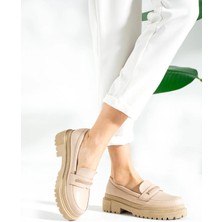 Eser 59200 Model Makosen Bereket Kundura Bej Düz Topuklu Loafer Oxford Ayakkabı