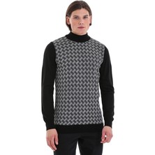 Hatemoğlu Siyah Regular Fit Jakarlı Yarım Balıkçı Yaka Triko Kazak