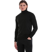 Hatemoğlu Siyah Regular Fit Düz Balıkçı Yaka Yünlü Triko Kazak