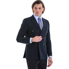 Saykı Lacivert Slim Fit Düz Sivri Yaka Kruvaze Klasik Ceket