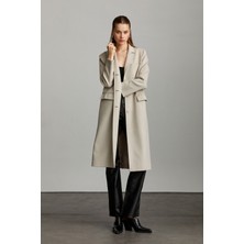 Saykı Woman Vizon Slim Fit Desenli Mono Yaka Basic Isabella Manto