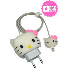 DGK Apple 18-20 Watt Hızlı Şarj Koruyucu Başlığı ve Kablo Koruyucu Set Hello Kitty Figürlü