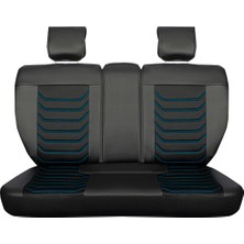 AG Store Seat Ateca Uyumlu Lüks Yarı Deri Oto Koltuk Kılıfı Ön/arka Set (Roma) Siyah-Mavi