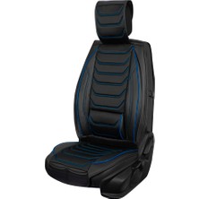 AG Store Seat Ateca Uyumlu Lüks Yarı Deri Oto Koltuk Kılıfı Ön/arka Set (Roma) Siyah-Mavi