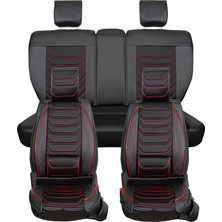 AG Store Seat Ateca Uyumlu Lüks Yarı Deri Oto Koltuk Kılıfı Ön/arka Set (Roma) Siyah-Kırmızı