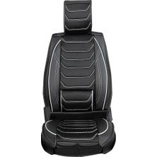 AG Store Seat Ateca Uyumlu Lüks Yarı Deri Oto Koltuk Kılıfı Ön/arka Set (Roma) Siyah-Beyaz