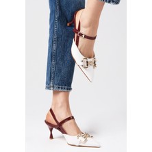 Mio Gusto Felicity Beyaz Renk Toka Aksesuarlı Arkası Açık Yandan Tokalı Kadın Topuklu Ayakkabı